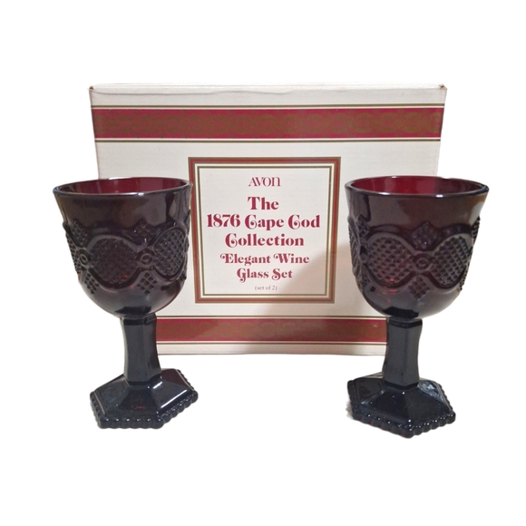 Vtg Avon 1876 Cape Cod Collection Ruby Red Elegant Wine Glass Set Of 2 - Picture 7 of 8